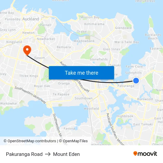 Pakuranga Road to Mount Eden map