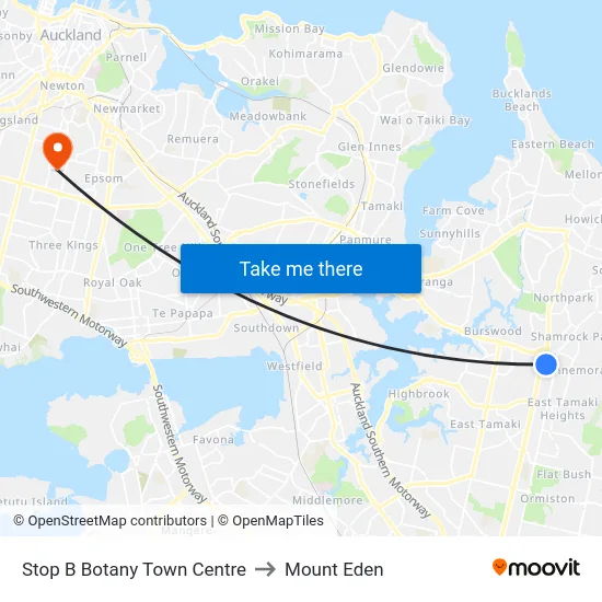 Stop B Botany Town Centre to Mount Eden map