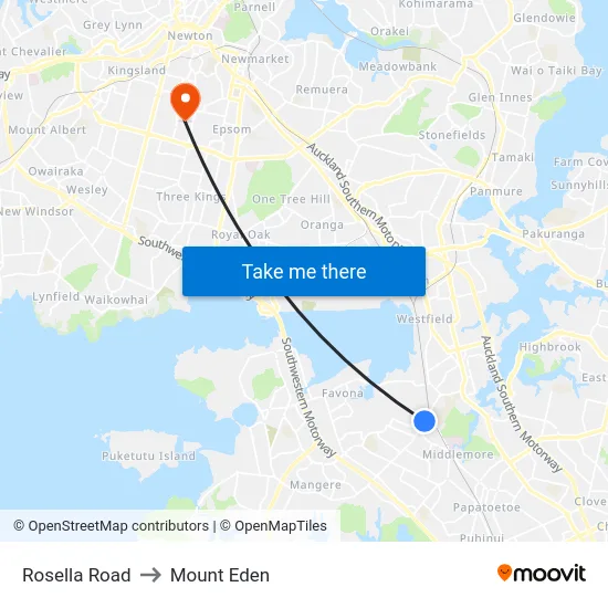 Rosella Road to Mount Eden map