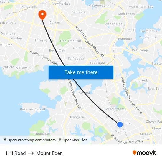 Hill Road to Mount Eden map