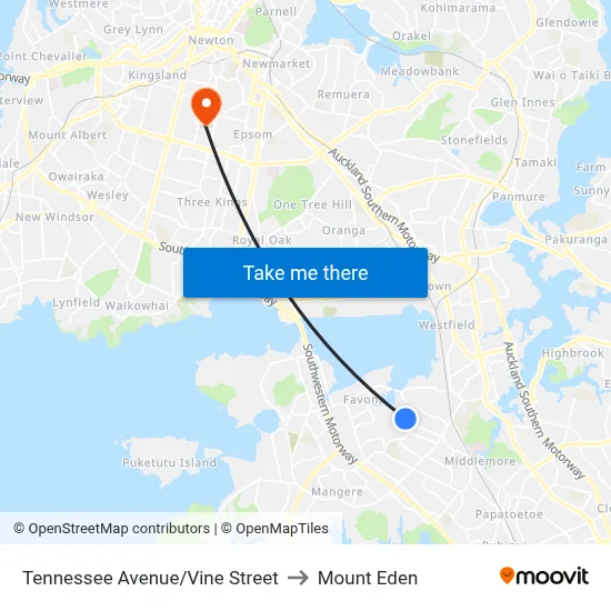 Tennessee Avenue/Vine Street to Mount Eden map