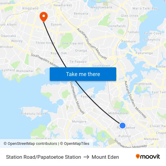 Station Road/Papatoetoe Station to Mount Eden map
