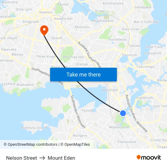 Nelson Street to Mount Eden map