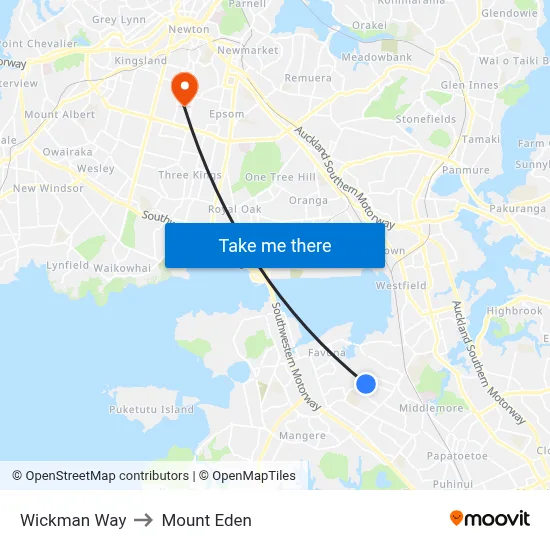Wickman Way to Mount Eden map
