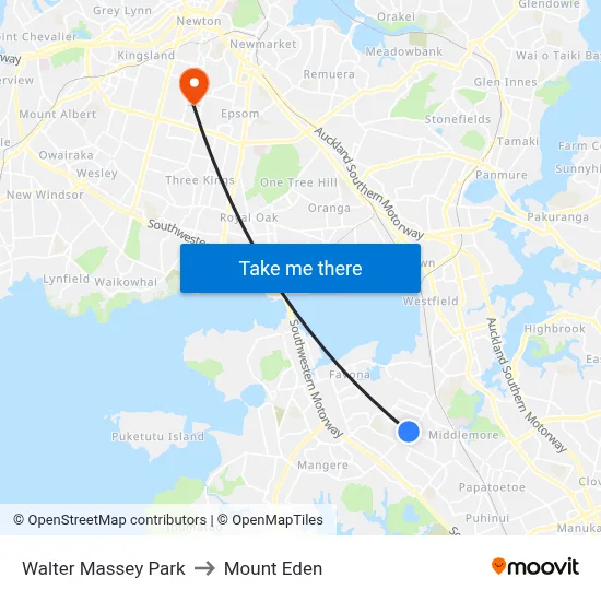 Walter Massey Park to Mount Eden map