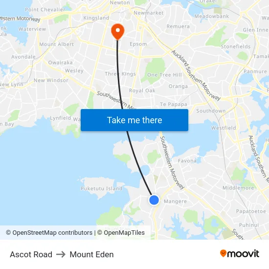 Ascot Road to Mount Eden map