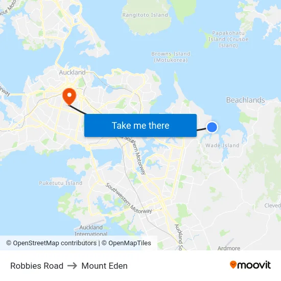 Robbies Road to Mount Eden map