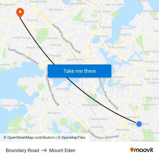 Boundary Road to Mount Eden map