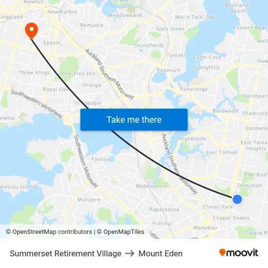 Summerset Retirement Village to Mount Eden map