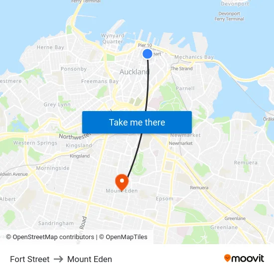 Fort Street to Mount Eden map