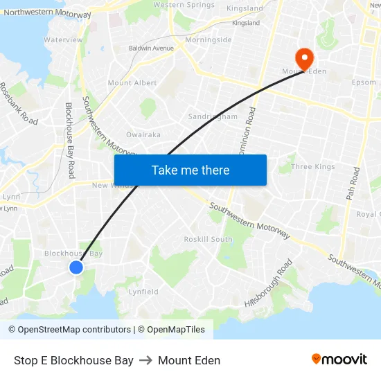 Stop E Blockhouse Bay to Mount Eden map