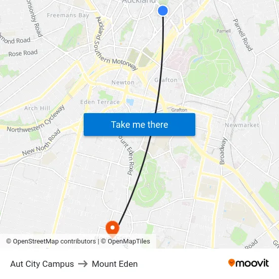 Aut City Campus to Mount Eden map