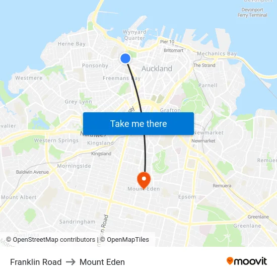 Franklin Road to Mount Eden map