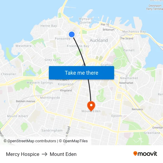Mercy Hospice to Mount Eden map