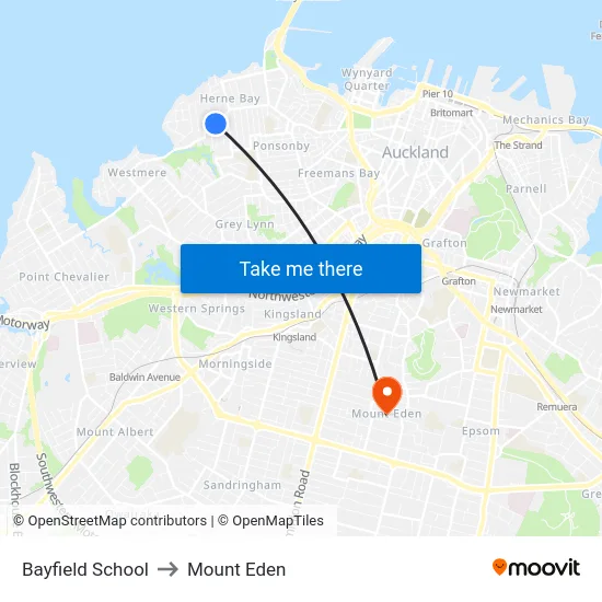 Bayfield School to Mount Eden map