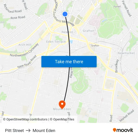 Pitt Street to Mount Eden map