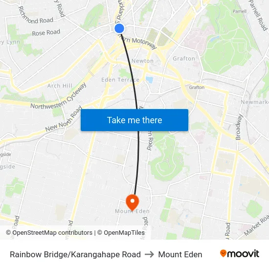 Rainbow Bridge/Karangahape Road to Mount Eden map