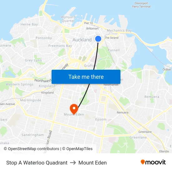 Stop A Waterloo Quadrant to Mount Eden map
