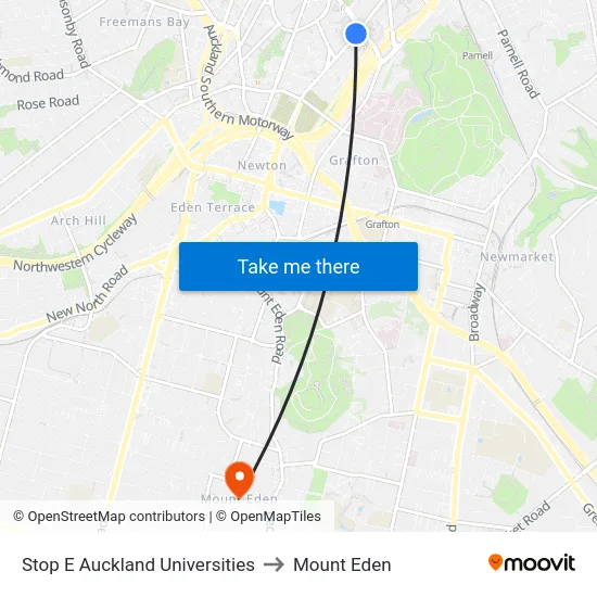 Stop E Auckland Universities to Mount Eden map