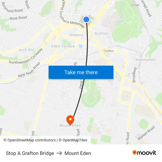 Stop A Grafton Bridge to Mount Eden map