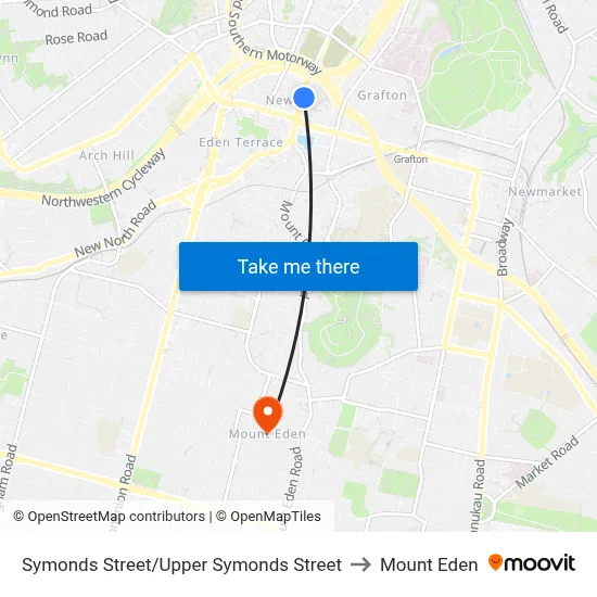 Symonds Street/Upper Symonds Street to Mount Eden map
