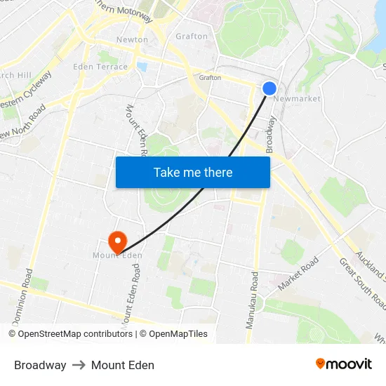 Broadway to Mount Eden map