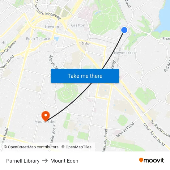 Parnell Library to Mount Eden map