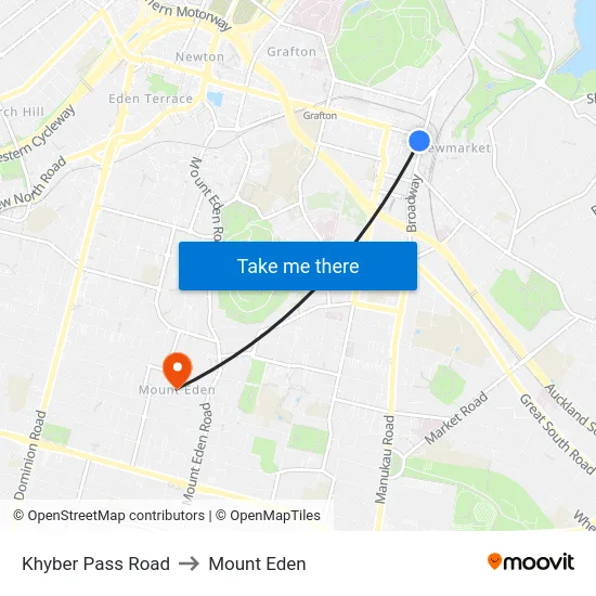 Khyber Pass Road to Mount Eden map