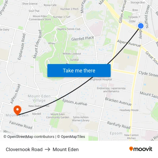 Clovernook Road to Mount Eden map