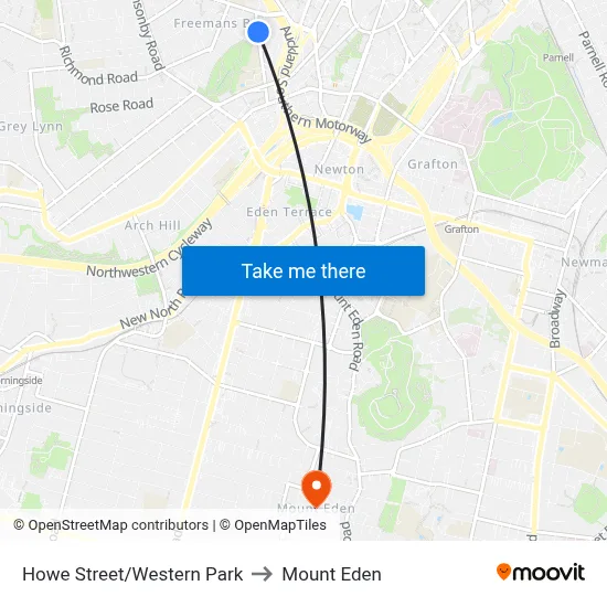 Howe Street/Western Park to Mount Eden map