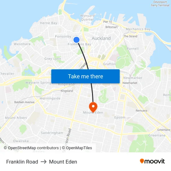 Franklin Road to Mount Eden map