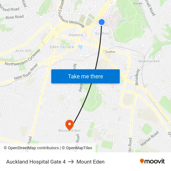 Auckland Hospital Gate 4 to Mount Eden map