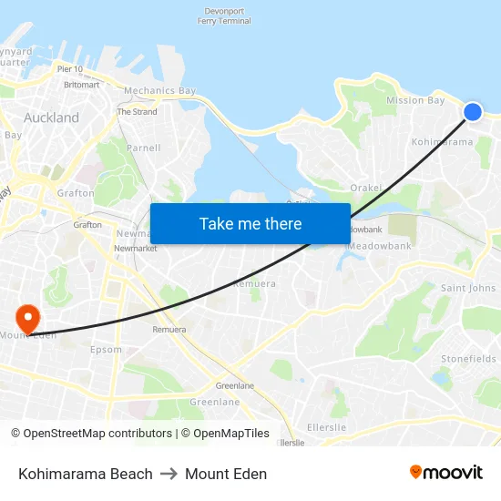 Kohimarama Beach to Mount Eden map