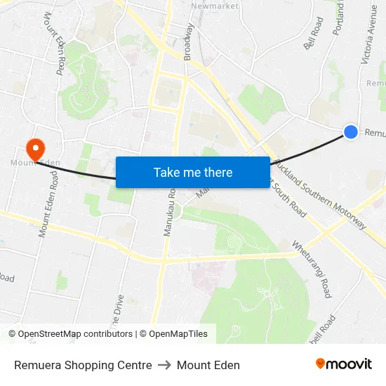 Remuera Shopping Centre to Mount Eden map
