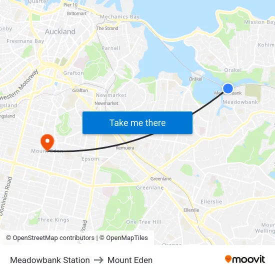 Meadowbank Station to Mount Eden map