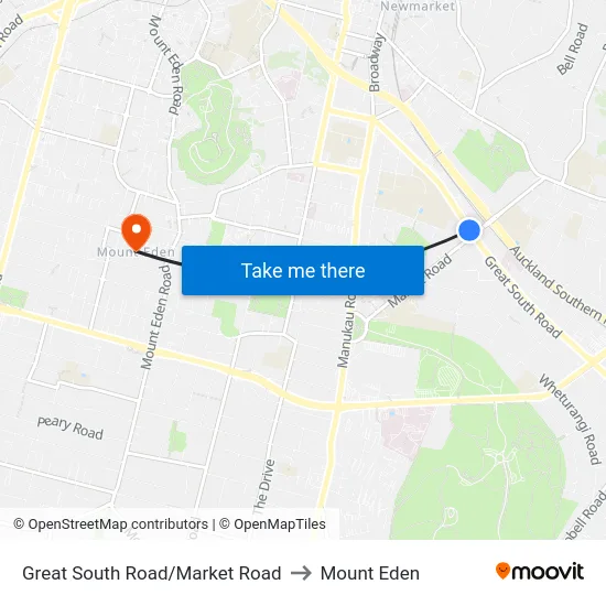 Great South Road/Market Road to Mount Eden map