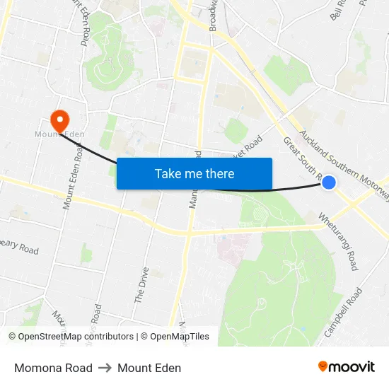 Momona Road to Mount Eden map