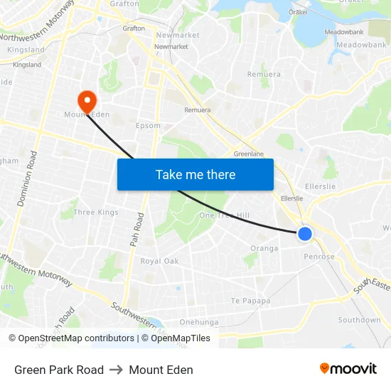 Green Park Road to Mount Eden map