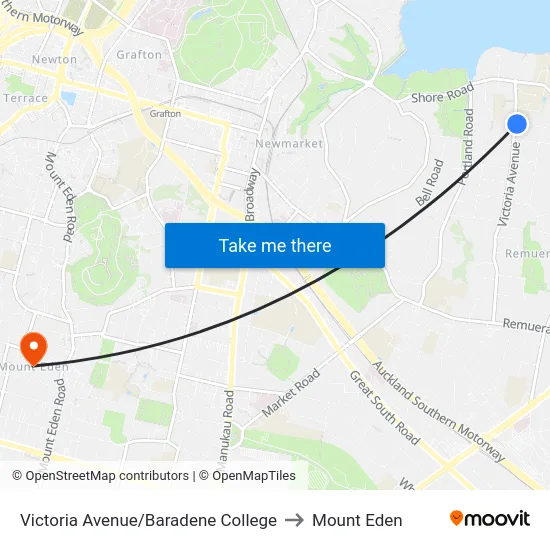 Victoria Avenue/Baradene College to Mount Eden map