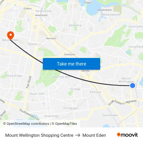 Mount Wellington Shopping Centre to Mount Eden map