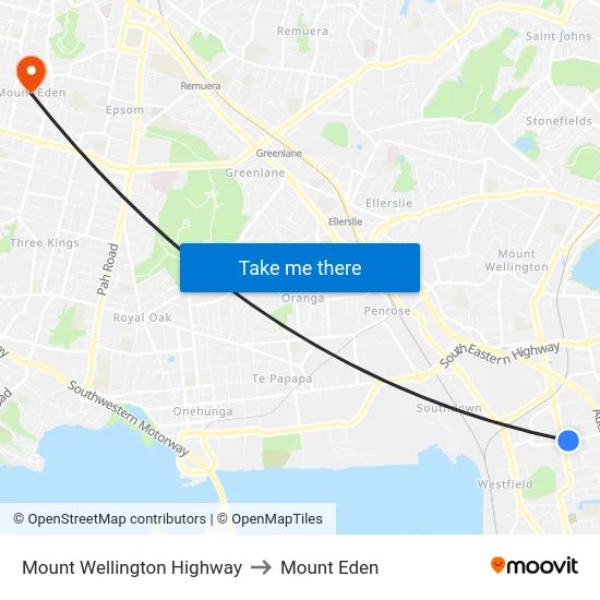 Mount Wellington Highway to Mount Eden map