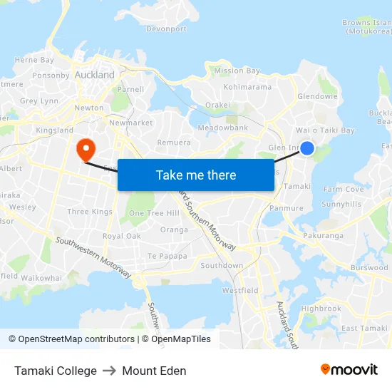 Tamaki College to Mount Eden map