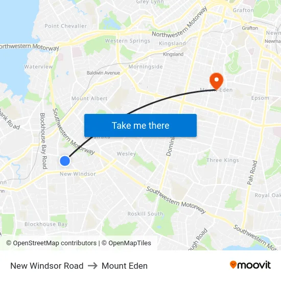 New Windsor Road to Mount Eden map