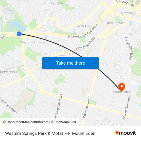 Western Springs Park & Motat to Mount Eden map