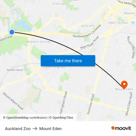Auckland Zoo to Mount Eden map