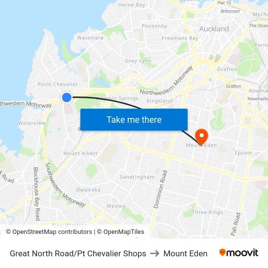 Great North Road/Pt Chevalier Shops to Mount Eden map