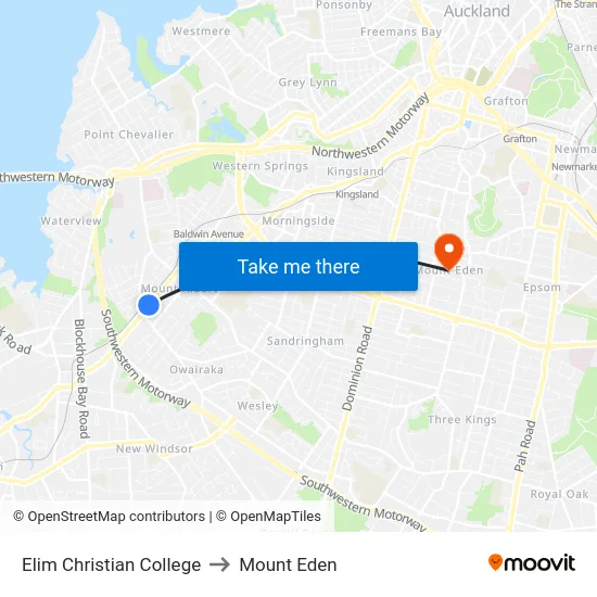 Elim Christian College to Mount Eden map
