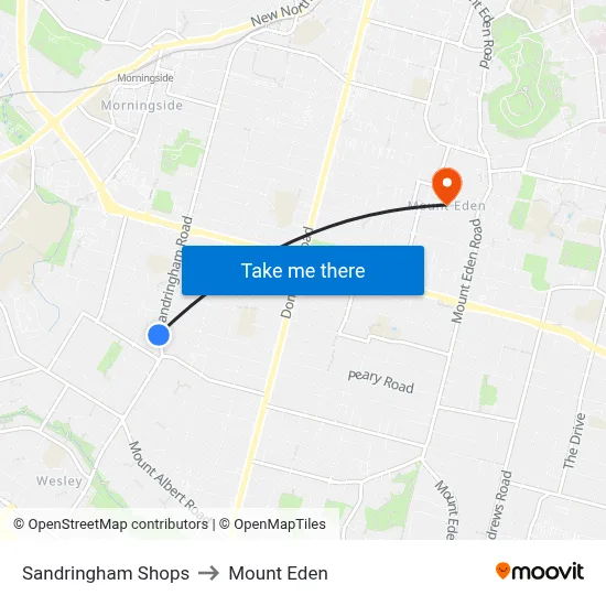 Sandringham Shops to Mount Eden map