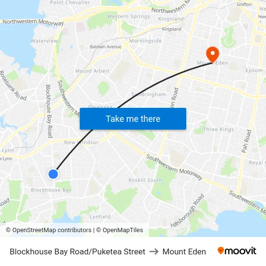 Blockhouse Bay Road/Puketea Street to Mount Eden map