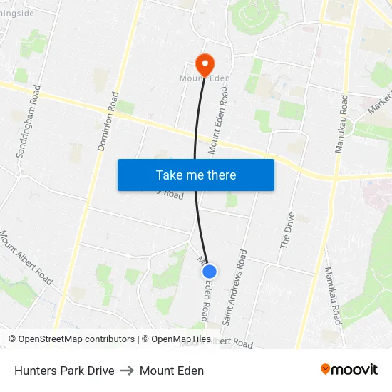 Hunters Park Drive to Mount Eden map